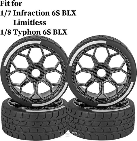 عجلات وإطارات RC لـ 1/8 Typhon 6S BLX ، 1/7 مخالفة 6S BLX ، عجلات لا حدود لها ، RC وإطارات RC إطارات إطارات إطارات إطارات سريعة ، أسود مع الكربون in Saudi Arabia