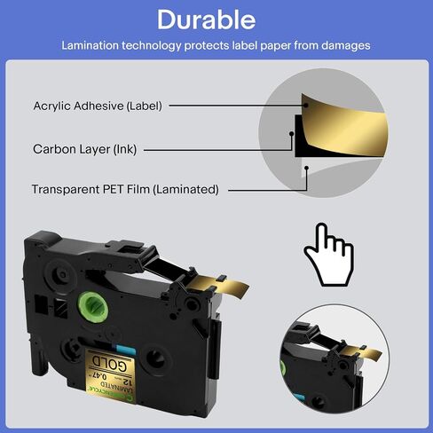Greencycle متوافق مع Brother P-Touch Tze-831 TZ-831 TABER TAPE 12MM 0.47 TZE TZ GOLD LABLE in Saudi Arabia