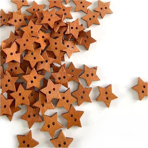 100pcs أزرار النجوم الخشبية - متعددة الاستخدامات للملابس والمشاريع الحرفية: أزرار صغيرة على شكل نجمة مع فتحتين in Saudi Arabia