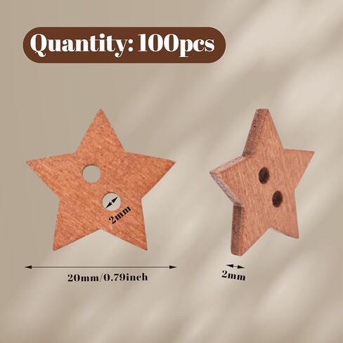 100pcs أزرار النجوم الخشبية - متعددة الاستخدامات للملابس والمشاريع الحرفية: أزرار صغيرة على شكل نجمة مع فتحتين in Saudi Arabia