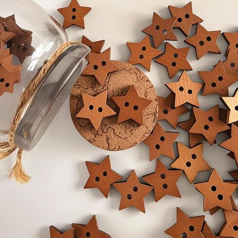 100pcs أزرار النجوم الخشبية - متعددة الاستخدامات للملابس والمشاريع الحرفية: أزرار صغيرة على شكل نجمة مع فتحتين in Saudi Arabia