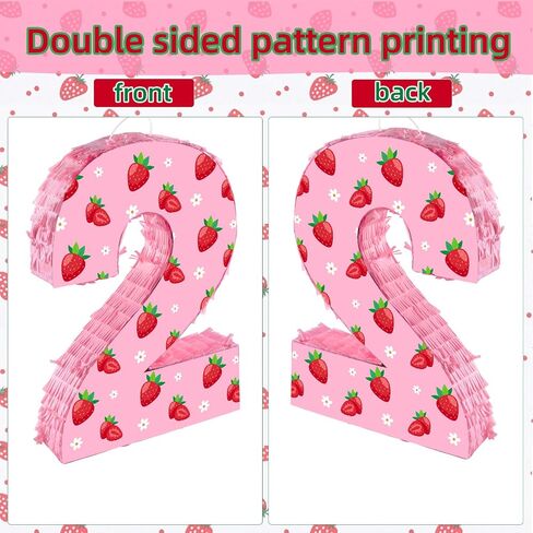 Strawberry Birthday Decorations, Sweet One Number 2 Pinata with Stick Blindfold and Confetti Strawberry Piñata 2nd Birthday Party Decoration & Supplies (Strawberry 2nd) in Kuwait