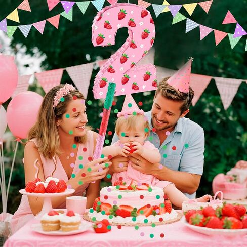 Strawberry Birthday Decorations, Sweet One Number 2 Pinata with Stick Blindfold and Confetti Strawberry Piñata 2nd Birthday Party Decoration & Supplies (Strawberry 2nd) in Kuwait