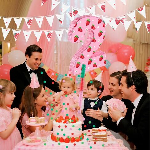 Strawberry Birthday Decorations, Sweet One Number 2 Pinata with Stick Blindfold and Confetti Strawberry Piñata 2nd Birthday Party Decoration & Supplies (Strawberry 2nd) in Kuwait