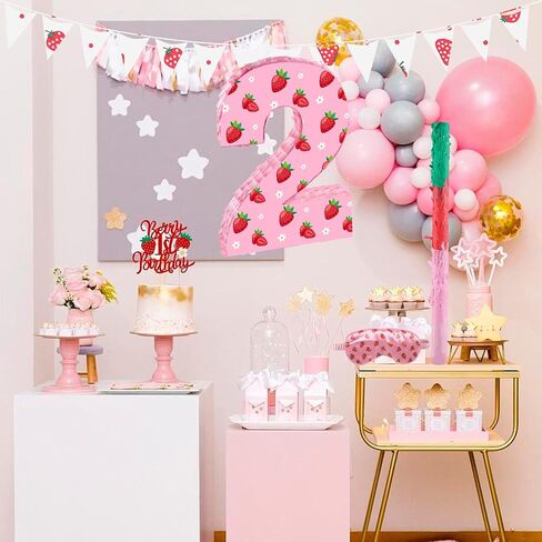 Strawberry Birthday Decorations, Sweet One Number 2 Pinata with Stick Blindfold and Confetti Strawberry Piñata 2nd Birthday Party Decoration & Supplies (Strawberry 2nd) in Kuwait