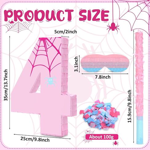 Soulchen Pink Spider Web Piñata Number 5 Spider Piñata with Stick Blindfold Confetti for Boy Girl Kids Celebration 5th Birthday Party Decorations Supplies, 13.7 x 9.8 x 1.9 Inches in Saudi Arabia