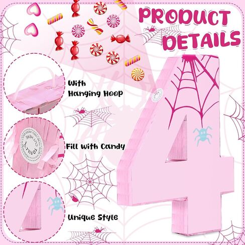 Soulchen Pink Spider Web Piñata Number 5 Spider Piñata with Stick Blindfold Confetti for Boy Girl Kids Celebration 5th Birthday Party Decorations Supplies, 13.7 x 9.8 x 1.9 Inches in Saudi Arabia