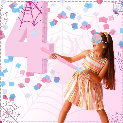 Soulchen Pink Spider Web Piñata Number 5 Spider Piñata with Stick Blindfold Confetti for Boy Girl Kids Celebration 5th Birthday Party Decorations Supplies, 13.7 x 9.8 x 1.9 Inches in Saudi Arabia