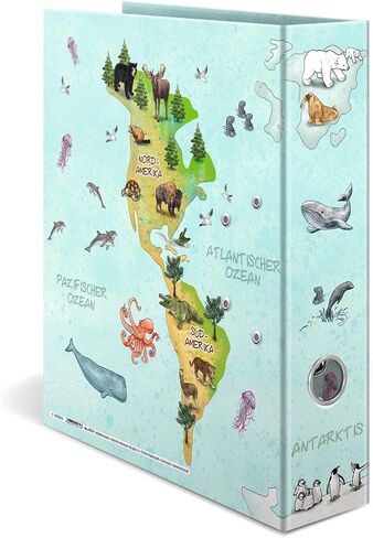 HERMA 19274 Folder DIN A4 Nursery Animals World Map, 7 cm Wide, Sturdy Cardboard, Coloured Outside and Inside Print in High-Quality Design, Ring Binder, Lever Arch File, Office Folder, Motif Folder in Kuwait