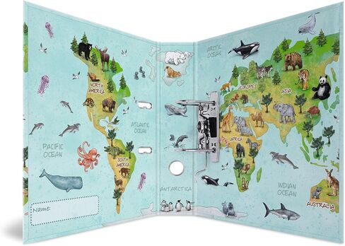 HERMA 19274 Folder DIN A4 Nursery Animals World Map, 7 cm Wide, Sturdy Cardboard, Coloured Outside and Inside Print in High-Quality Design, Ring Binder, Lever Arch File, Office Folder, Motif Folder in Kuwait