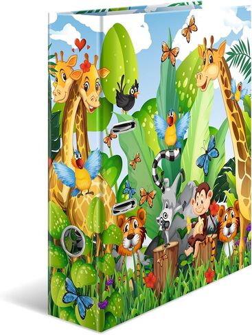 HERMA 19274 Folder DIN A4 Nursery Animals World Map, 7 cm Wide, Sturdy Cardboard, Coloured Outside and Inside Print in High-Quality Design, Ring Binder, Lever Arch File, Office Folder, Motif Folder in Kuwait