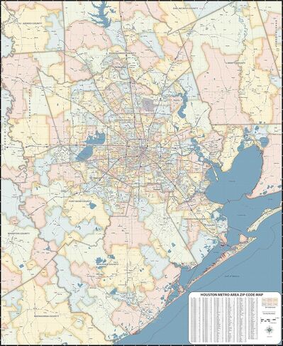 Houston TX ZIP Code Laminated Map (48" wide x 59" tall) in Saudi Arabia