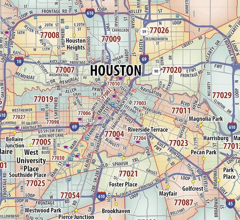 Houston TX ZIP Code Laminated Map (48" wide x 59" tall) in Saudi Arabia