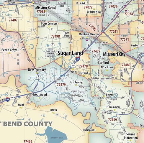 Houston TX ZIP Code Laminated Map (48" wide x 59" tall) in Saudi Arabia