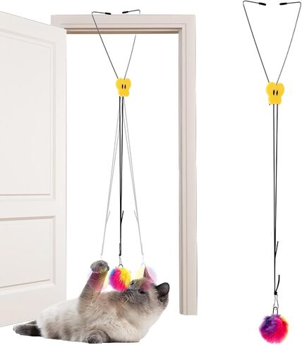 Self Play Cat Toy for Door Frame Hanging Cat Rope Toy for Indoor Cats 360 Rotation Cotton Rope Independent Play Hanging Door Frame Cats Toys Kitten String Teaser Safe Pet Wand Spring Toys in Saudi Arabia