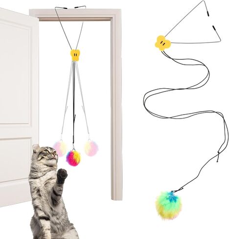 Self Play Cat Toy for Door Frame Hanging Cat Rope Toy for Indoor Cats 360 Rotation Cotton Rope Independent Play Hanging Door Frame Cats Toys Kitten String Teaser Safe Pet Wand Spring Toys in Saudi Arabia