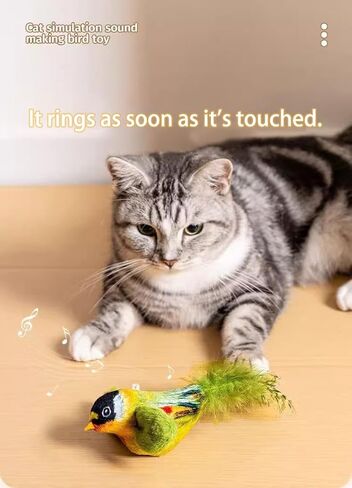 لعبة Cat Bird Cat التفاعلية مع Catnip-لعبة للعب الذاتي والتمرين التلقائي للقطط الداخلية ، وتصميم الطيور الناعمة مع أصوات واقعية ، ومثالية للقطط والكلاب الصغيرة in Kuwait
