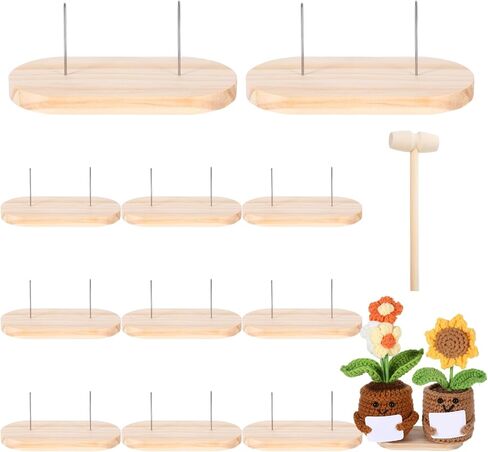 12Pcs Wooden Crochet Doll Base Set, Crochet Doll Stand Single and Dual Needle, Portable Figure Stand, Stuffed Creature Stands Kit with Needles Wooden Hammer Support for Action Figure Toys Displaying in Kuwait