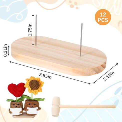 12Pcs Wooden Crochet Doll Base Set, Crochet Doll Stand Single and Dual Needle, Portable Figure Stand, Stuffed Creature Stands Kit with Needles Wooden Hammer Support for Action Figure Toys Displaying in Kuwait