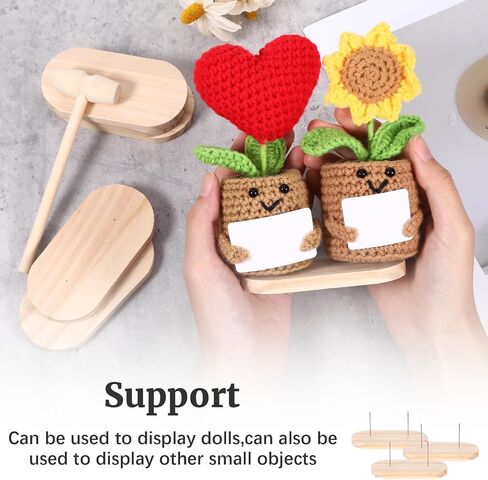 12Pcs Wooden Crochet Doll Base Set, Crochet Doll Stand Single and Dual Needle, Portable Figure Stand, Stuffed Creature Stands Kit with Needles Wooden Hammer Support for Action Figure Toys Displaying in Kuwait