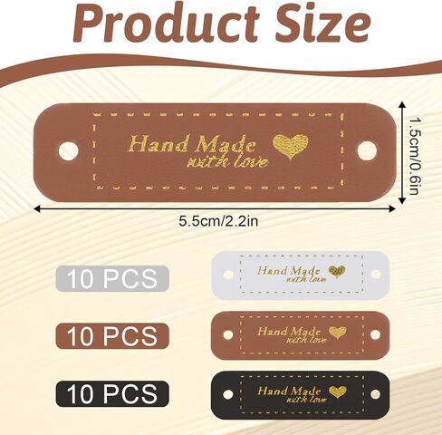30 Pcs Handmade Tags,Leather Tags for Crochet Items Made with Love Tag PU Leather Labels Handmade Items Crochets Tag for Crochet Supplies with Holes DIY Craft Sewing Knitting(Brown Black White) in Saudi Arabia