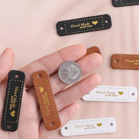 30 Pcs Handmade Tags,Leather Tags for Crochet Items Made with Love Tag PU Leather Labels Handmade Items Crochets Tag for Crochet Supplies with Holes DIY Craft Sewing Knitting(Brown Black White) in Saudi Arabia