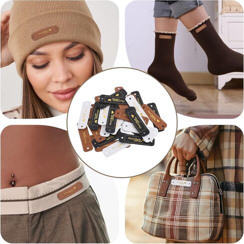 30 Pcs Handmade Tags,Leather Tags for Crochet Items Made with Love Tag PU Leather Labels Handmade Items Crochets Tag for Crochet Supplies with Holes DIY Craft Sewing Knitting(Brown Black White) in Saudi Arabia