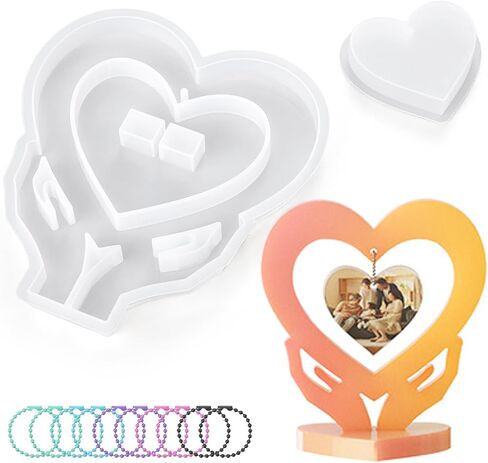 2 PCS Heart Photo Frame Mould Mould مع 10 سلاسل قالب راتنج الايبوكسي لعرض الصور DIY ، ديكور الزفاف ، الديكور المنزل ، تذكار الذاكرة (القلب) in Kuwait