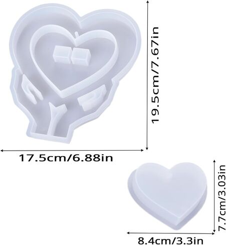2 PCS Heart Photo Frame Mould Mould مع 10 سلاسل قالب راتنج الايبوكسي لعرض الصور DIY ، ديكور الزفاف ، الديكور المنزل ، تذكار الذاكرة (القلب) in Kuwait