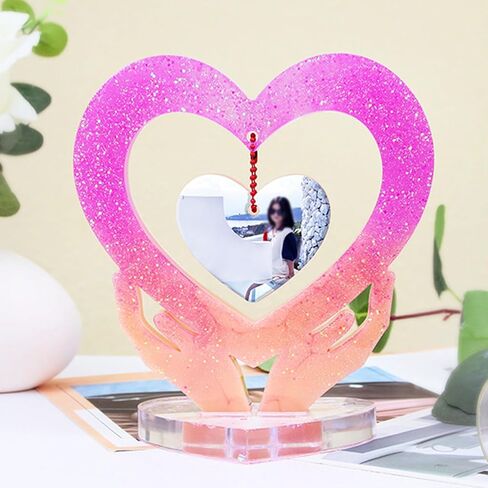 2 PCS Heart Photo Frame Mould Mould مع 10 سلاسل قالب راتنج الايبوكسي لعرض الصور DIY ، ديكور الزفاف ، الديكور المنزل ، تذكار الذاكرة (القلب) in Kuwait