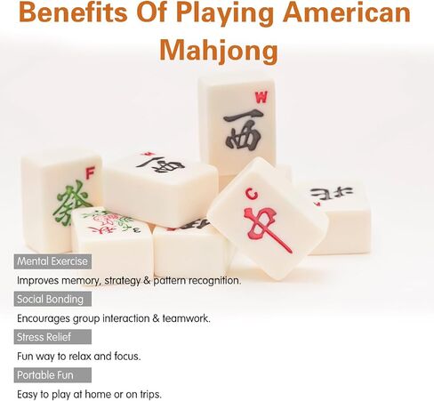 مجموعة لعبة Mahjong American-166 بلاطًا أبيضًا متميزًا مع 4 رفوف ودافعين ، 3 درجات ، 100 رقائق ، مؤشر رياح ودليل إنجليزي-هدية للنساء ، مجموعة ماه جونج الكلاسيكية في حقيبة حمل in Saudi Arabia