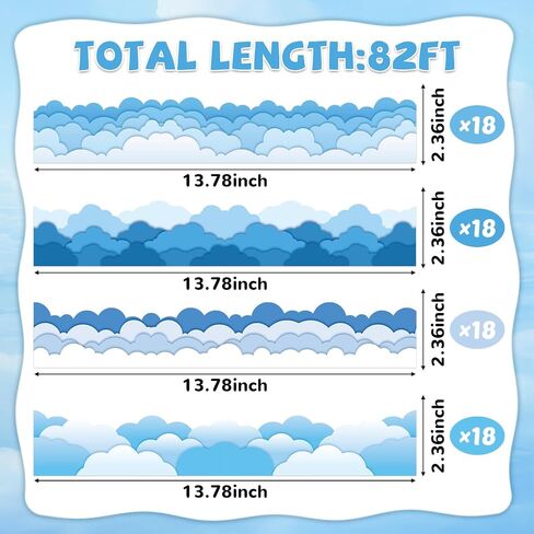 82ft Blue Sky Clouds Scalloped Bulletin Board Borders Stickers Die-Cut Self-Adhesive Border Trims Bulletin Board Back to School Supplies Classroom Borders for Chalkboard Walls Desks Offices Decor in Saudi Arabia