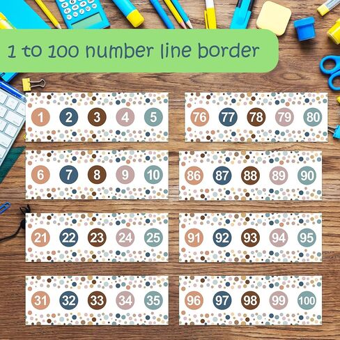 32.8 Feet Number Line Bulletin Board Border, 1 to 100 Boho Polka Dot Number Line Bulletin Border Numbers Borders Trim for Back to School Classroom Office Bulletin Boards Wall Decor in Saudi Arabia