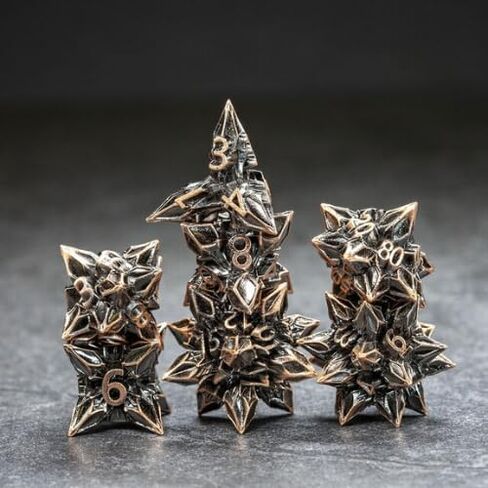 بوابة SAGE Blossly Deadly Metal DND DICE 7 قطعة زهر متعدد السطوح مجموعة من الأبراج المحصنة TTRPG DND و Dragons Pathfinder مصمم زخرف الزينة (الوردي) in Kuwait