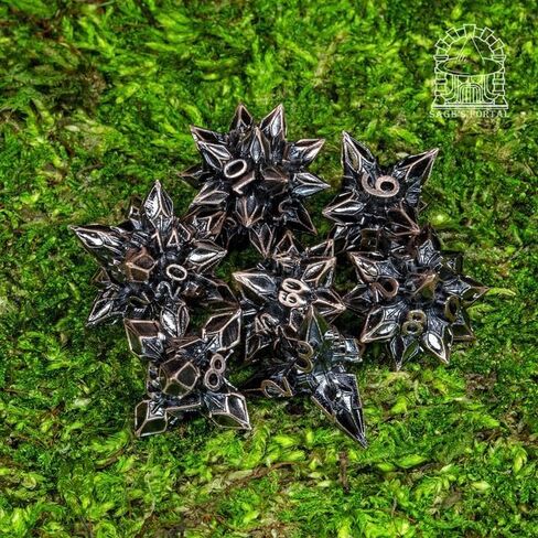 بوابة SAGE Blossly Deadly Metal DND DICE 7 قطعة زهر متعدد السطوح مجموعة من الأبراج المحصنة TTRPG DND و Dragons Pathfinder مصمم زخرف الزينة (الوردي) in Kuwait