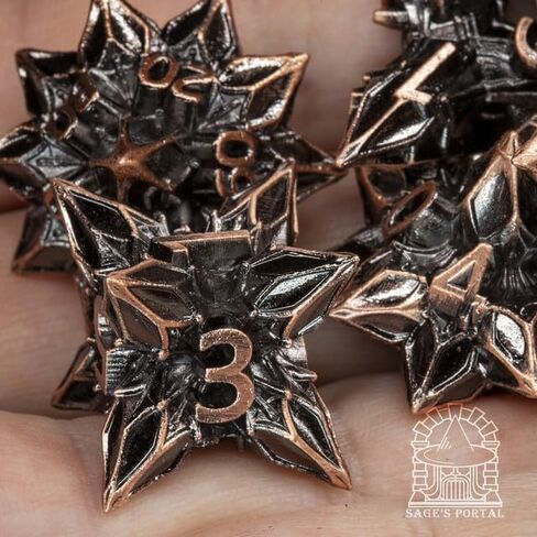 بوابة SAGE Blossly Deadly Metal DND DICE 7 قطعة زهر متعدد السطوح مجموعة من الأبراج المحصنة TTRPG DND و Dragons Pathfinder مصمم زخرف الزينة (الوردي) in Kuwait