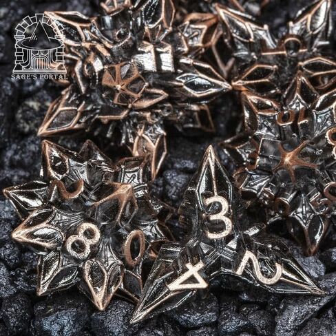 بوابة SAGE Blossly Deadly Metal DND DICE 7 قطعة زهر متعدد السطوح مجموعة من الأبراج المحصنة TTRPG DND و Dragons Pathfinder مصمم زخرف الزينة (الوردي) in Kuwait
