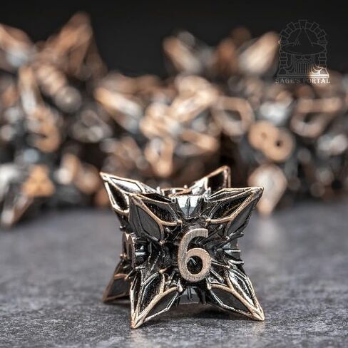 بوابة SAGE Blossly Deadly Metal DND DICE 7 قطعة زهر متعدد السطوح مجموعة من الأبراج المحصنة TTRPG DND و Dragons Pathfinder مصمم زخرف الزينة (الوردي) in Kuwait