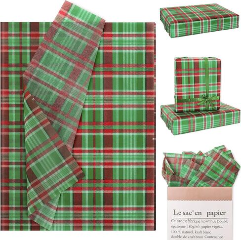 Whaline 100 Sheets Christmas Plaid Tissue Paper Red Green Buffalo Plaids Gift Paper Paper Xmas Rustic Art Tissue Paper لعيد ميلاد عيد ميلاد التغليف هدية عطلة ، 13.7 × 19.6 بوصة in Saudi Arabia