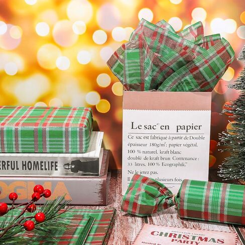 Whaline 100 Sheets Christmas Plaid Tissue Paper Red Green Buffalo Plaids Gift Paper Paper Xmas Rustic Art Tissue Paper لعيد ميلاد عيد ميلاد التغليف هدية عطلة ، 13.7 × 19.6 بوصة in Saudi Arabia