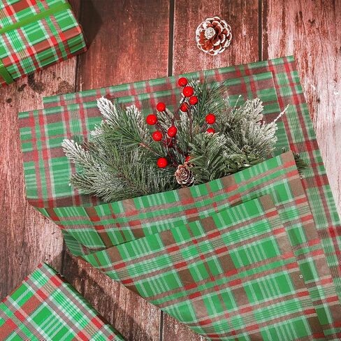 Whaline 100 Sheets Christmas Plaid Tissue Paper Red Green Buffalo Plaids Gift Paper Paper Xmas Rustic Art Tissue Paper لعيد ميلاد عيد ميلاد التغليف هدية عطلة ، 13.7 × 19.6 بوصة in Saudi Arabia