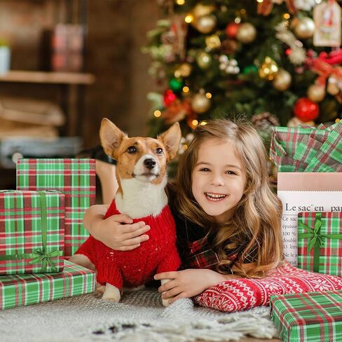 Whaline 100 Sheets Christmas Plaid Tissue Paper Red Green Buffalo Plaids Gift Paper Paper Xmas Rustic Art Tissue Paper لعيد ميلاد عيد ميلاد التغليف هدية عطلة ، 13.7 × 19.6 بوصة in Saudi Arabia