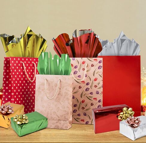 100 عيد الميلاد الأنسجة المعدنية أوراق الورق الورقية باللون الأخضر الأحمر والألوان الفضية لتغليف هدايا التغليف والأكياس عيد الميلاد الأنسجة mylar الورق الورق ديكورات الحرف اليدوية 20 "× 20" in Saudi Arabia