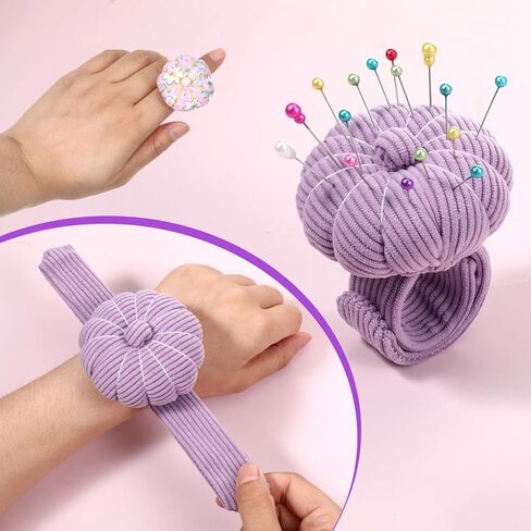 Elastic Wrist Pin Cushion Ring Pincushions for Sewing Cute Pumpkin Sewing Needle Cushion kit with 1Pcs Finger Ring Pincushions, DIY Handcraft Needles Holder, Quilting Accessories（Purple） in Saudi Arabia