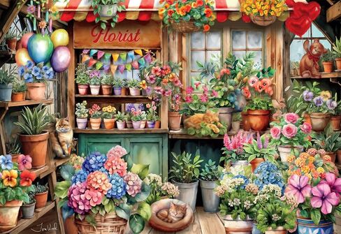 Buffalo Games Buzzles for البالغين 2000 قطعة - Tom Wood - The Flower Shop - لغز البالغين الصلب مع ملصق مرجعي ، ومتعة ، وفريدة من نوعها ومشكلة لجميع القدرات ، 38.5 × 26.5 كبيرة in Saudi Arabia
