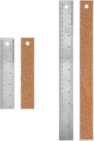 Stainless Steel Metal Ruler with Non-Slip Cork Backing 6 Inch and 12 Inch, 4 Pack Straight Edge Rulers with Inches and Centimeters Cork Backed Ruler for Engineering School Drawing Tools in Saudi Arabia