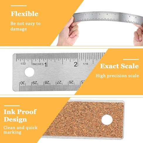 Stainless Steel Metal Ruler with Non-Slip Cork Backing 6 Inch and 12 Inch, 4 Pack Straight Edge Rulers with Inches and Centimeters Cork Backed Ruler for Engineering School Drawing Tools in Saudi Arabia