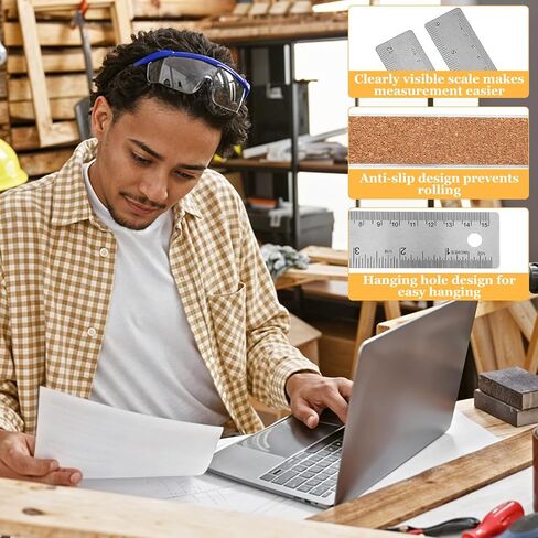 Stainless Steel Metal Ruler with Non-Slip Cork Backing 6 Inch and 12 Inch, 4 Pack Straight Edge Rulers with Inches and Centimeters Cork Backed Ruler for Engineering School Drawing Tools in Saudi Arabia