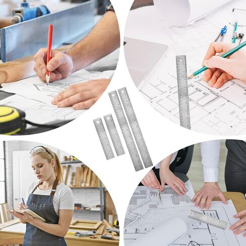 Stainless Steel Metal Ruler with Non-Slip Cork Backing 6 Inch and 12 Inch, 4 Pack Straight Edge Rulers with Inches and Centimeters Cork Backed Ruler for Engineering School Drawing Tools in Saudi Arabia