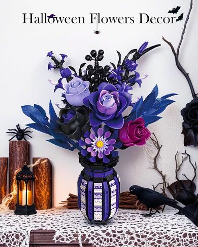 مجموعة زهور الهالوين مجموعة مع إناء للبالغين ، الورود الأرجواني المتوافقة مع مجموعة Lego Flowers Botanical ، 14+ in Saudi Arabia